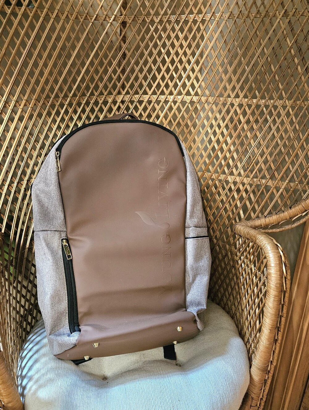 Faux Leather And Canvas Brown And Gray Backpack Granola Boho Crunchy Travel